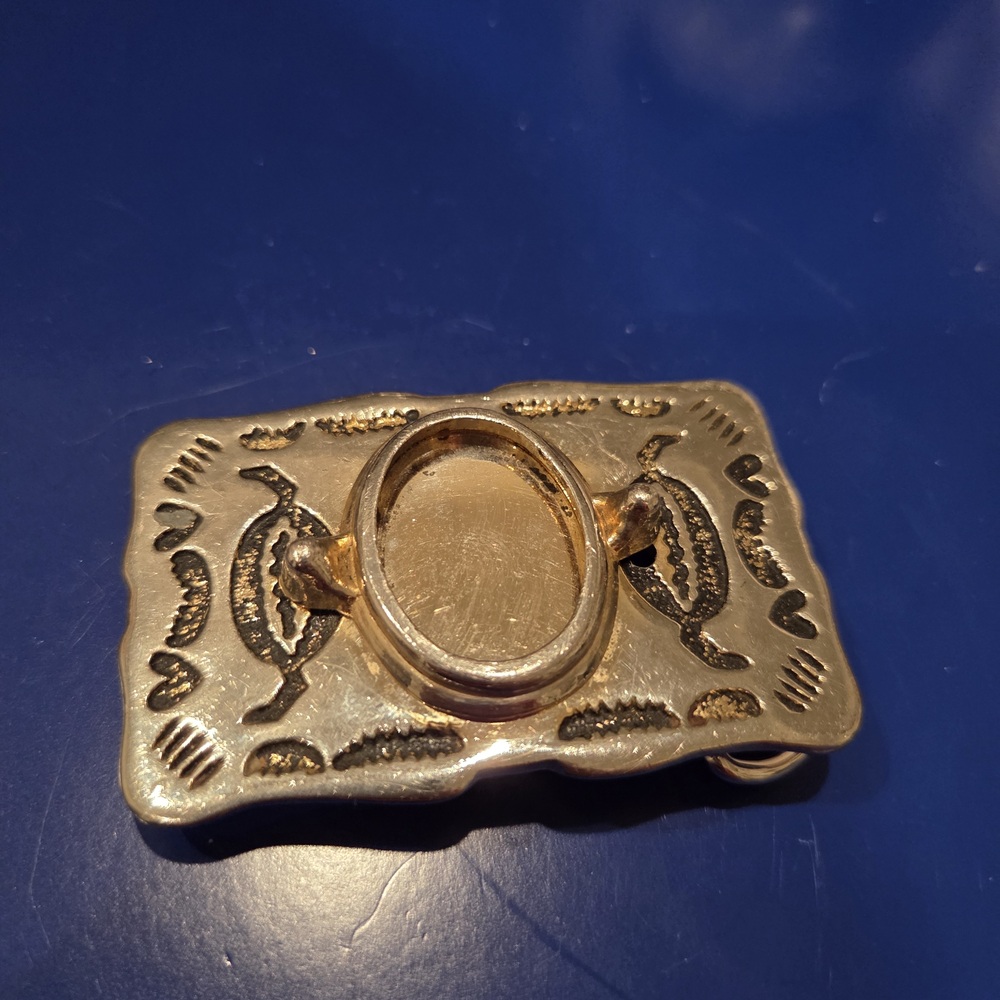 Kokopelli Southwestern Silver Gold Tone Belt Buckle with Cabochon Center